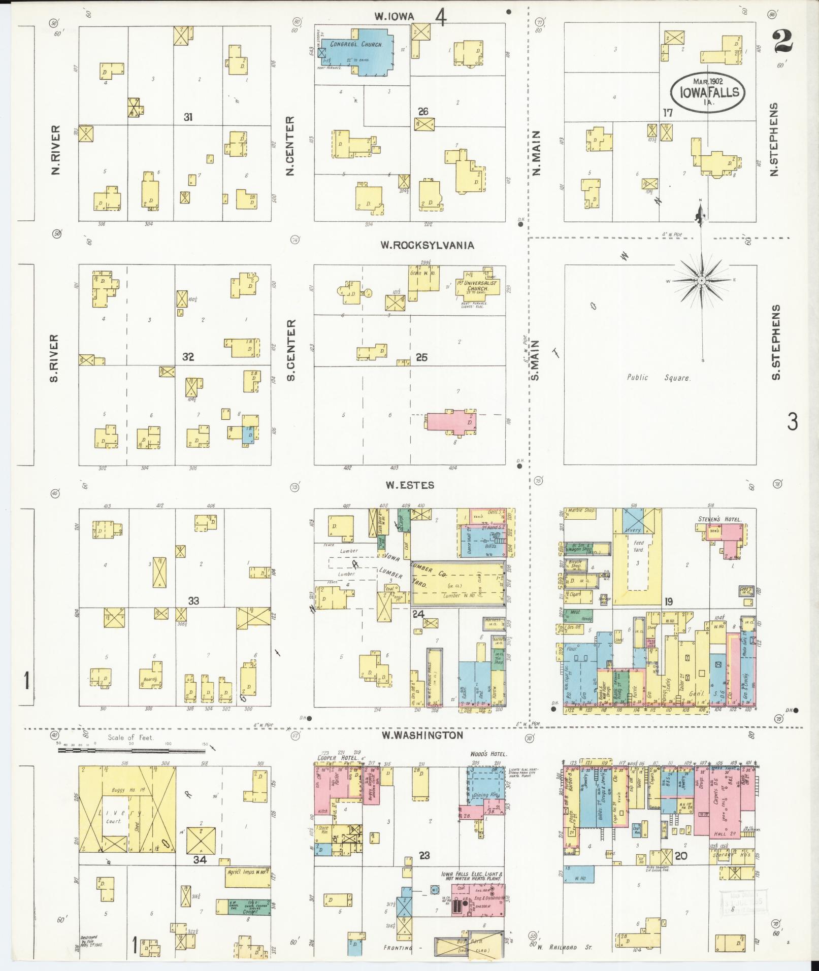 Sanborn Fire Insurance Map from Iowa Falls, Hardin County, Iowa (1902), Sheet #0002 - Historic Sanborn Fire Insurance Map Print, vintage old map wall art