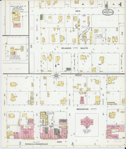 Sanborn Fire Insurance Map from Fairfield, Wayne County, Illinois (1901), Sheet #0004 - Historic Sanborn Fire Insurance Map Print, vintage old map wall art, antique decor, genealogy gift, Illinois Illinois map