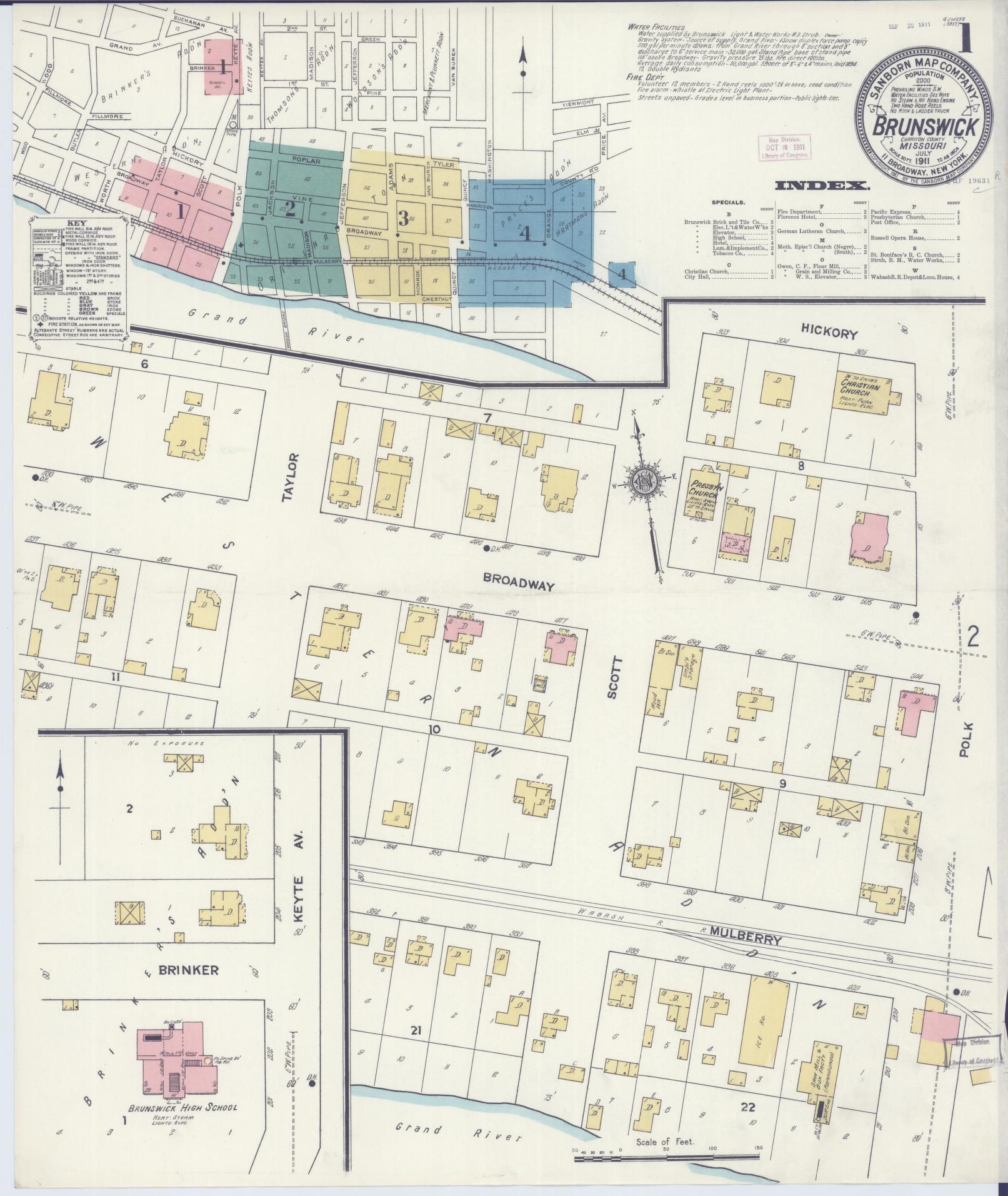 Sanborn Fire Insurance Map from Brunswick, Chariton County, Missouri (1911), Sheet #0001 - Historic Sanborn Fire Insurance Map Print, vintage old map wall art, antique decor, genealogy gift, Missouri Missouri map