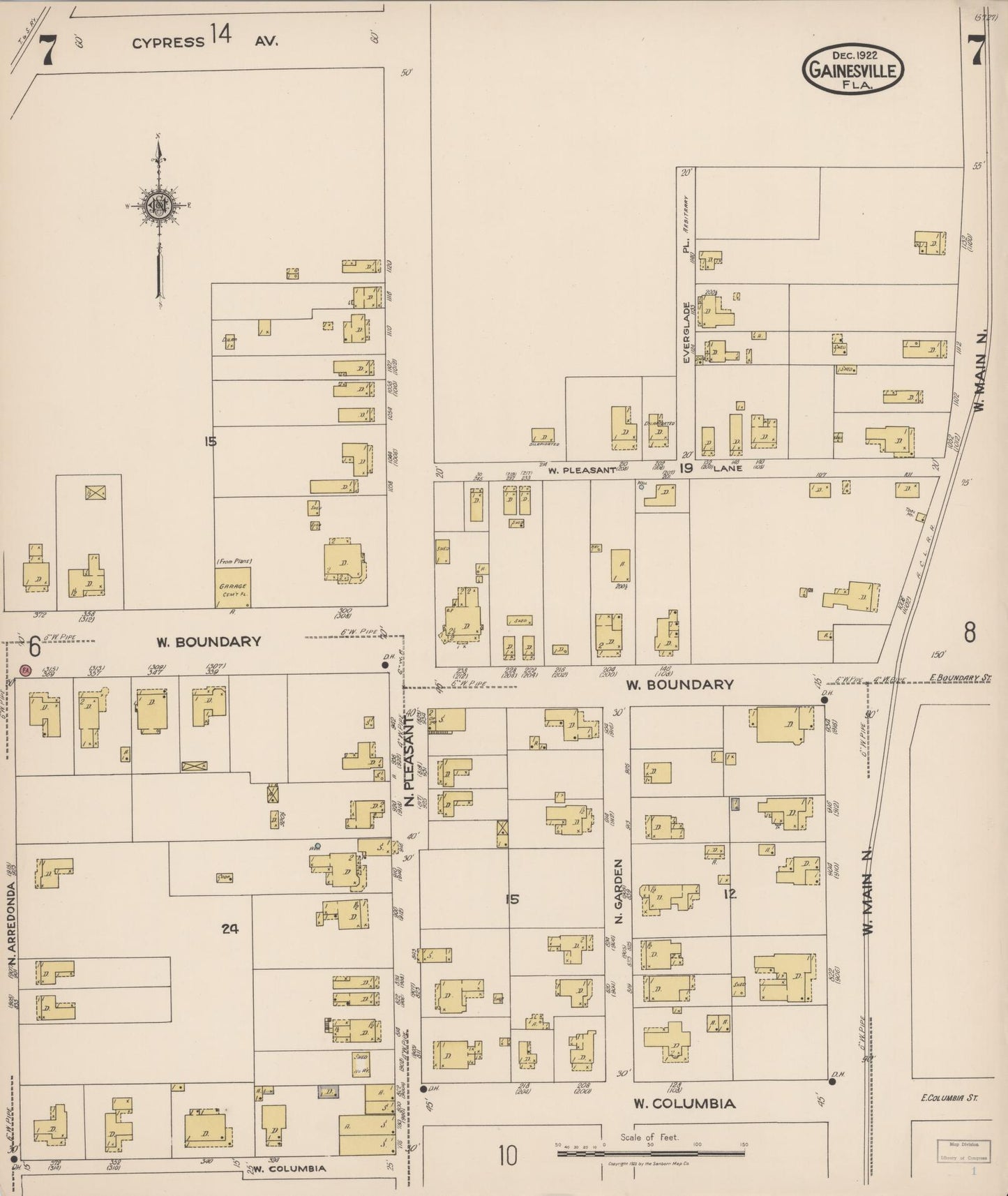 Sanborn Fire Insurance Map from Gainesville, Alachua County, Florida (1922), Sheet #0007 - Complete Map Set gallery image, historic Sanborn map, vintage wall art, Florida Florida