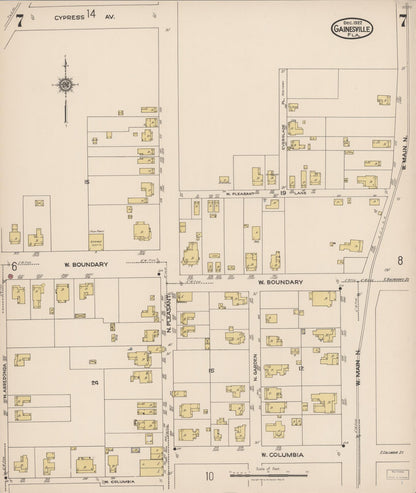 Sanborn Fire Insurance Map from Gainesville, Alachua County, Florida (1922), Sheet #0007 - Complete Map Set gallery image, historic Sanborn map, vintage wall art, Florida Florida
