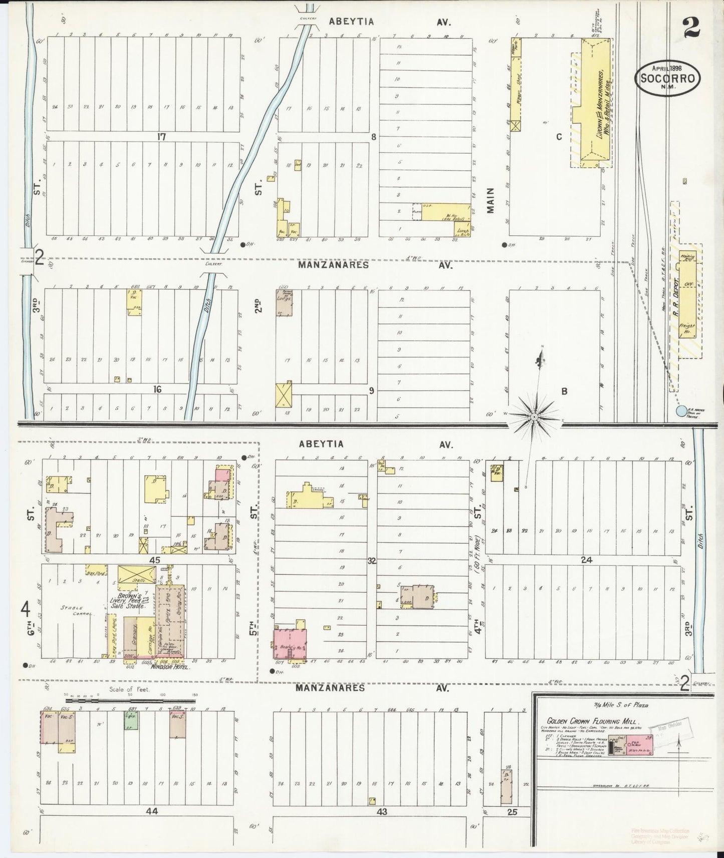 Sanborn Fire Insurance Map from Socorro, Socorro County, New Mexico (1898), Sheet #0002 - Complete Map Set gallery image, historic Sanborn map, vintage wall art, New Mexico New Mexico