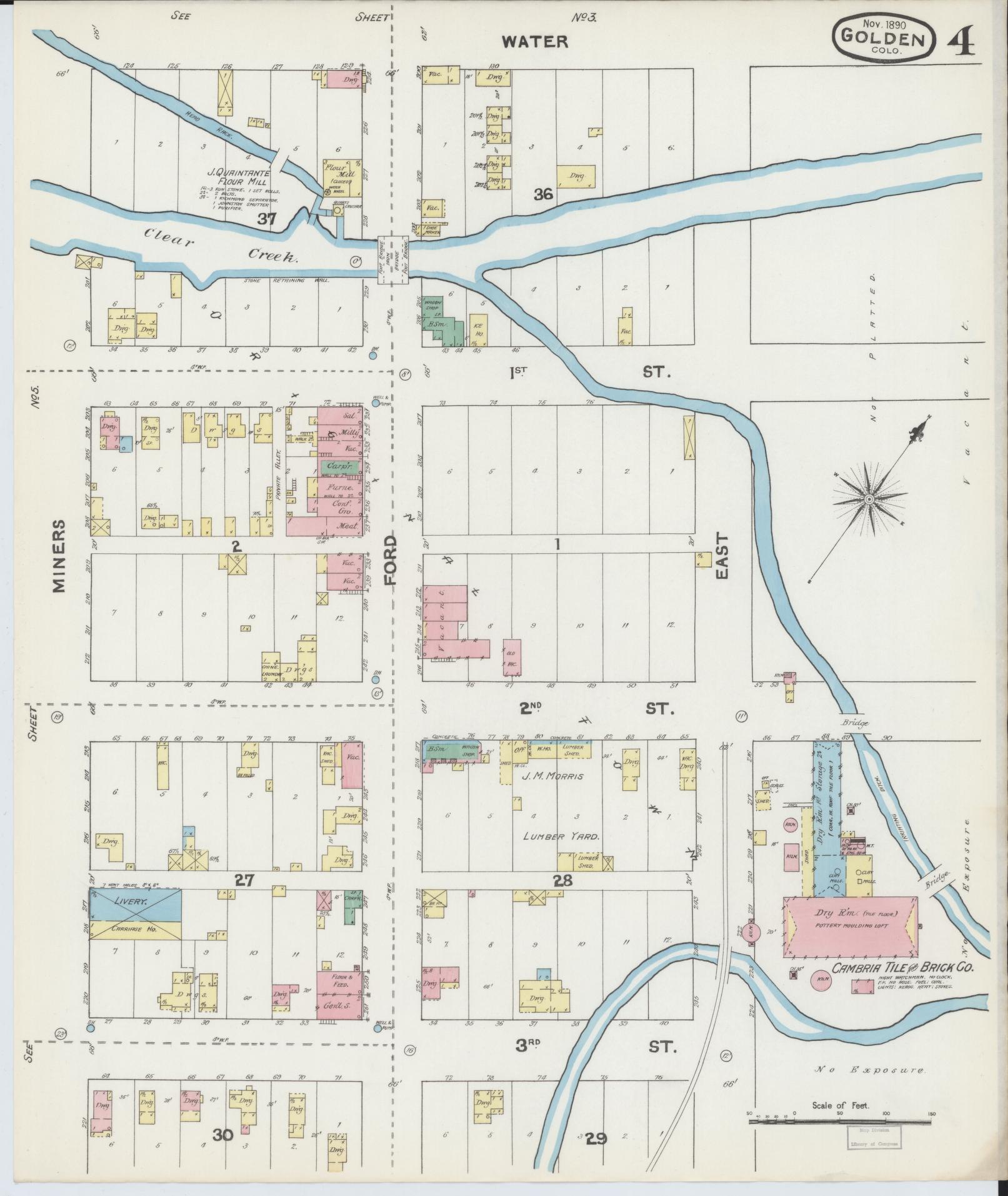 Sanborn Fire Insurance Map from Golden, Jefferson County, Colorado (1890), Sheet #0004 - Complete Map Set gallery image, historic Sanborn map, vintage wall art, Colorado Colorado