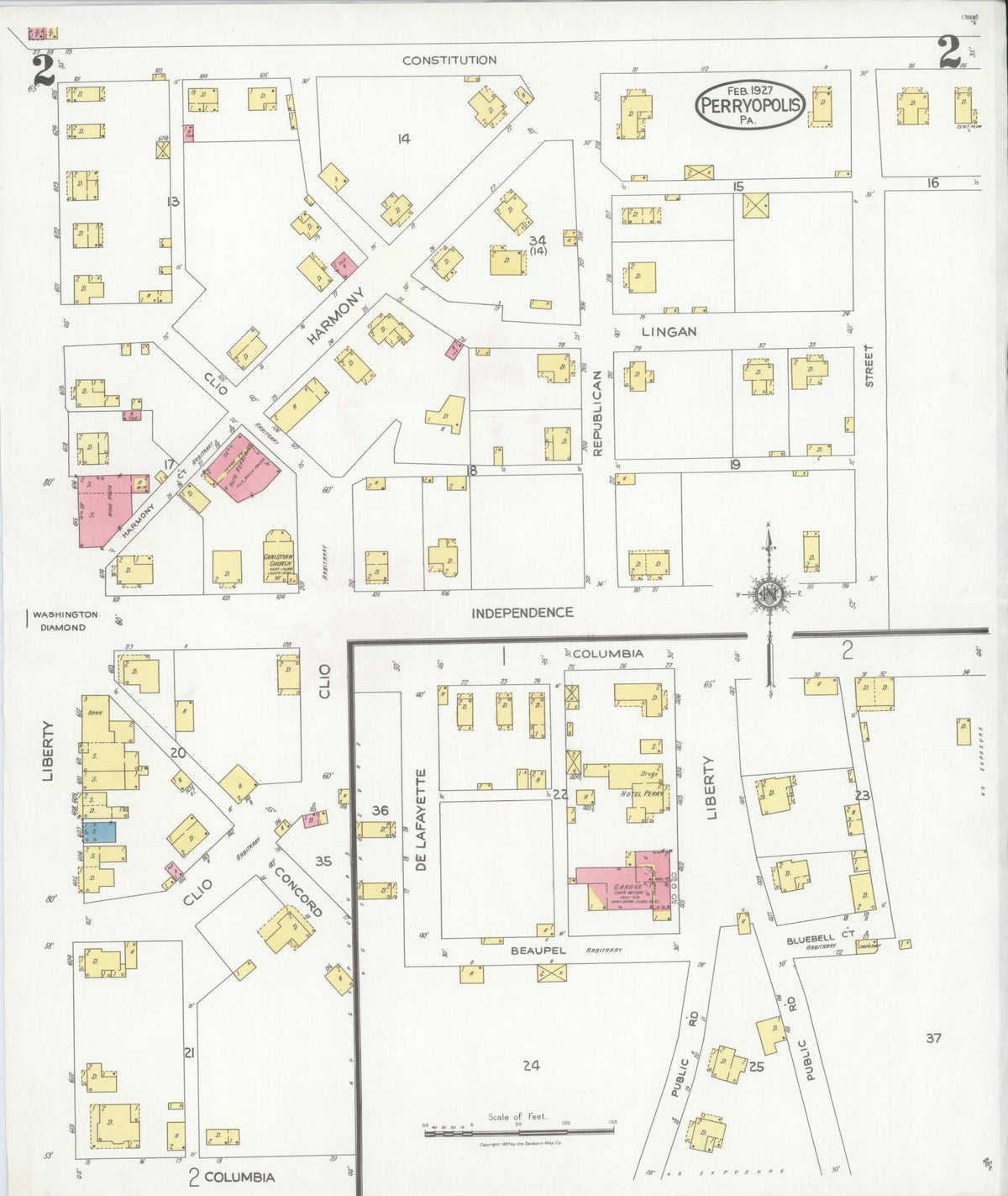 Sanborn Fire Insurance Map from Perryopolis, Fayette County, Pennsylvania (1927), Sheet #0002 - Historic Sanborn Fire Insurance Map Print, vintage old map wall art, antique decor, genealogy gift, Pennsylvania Pennsylvania map