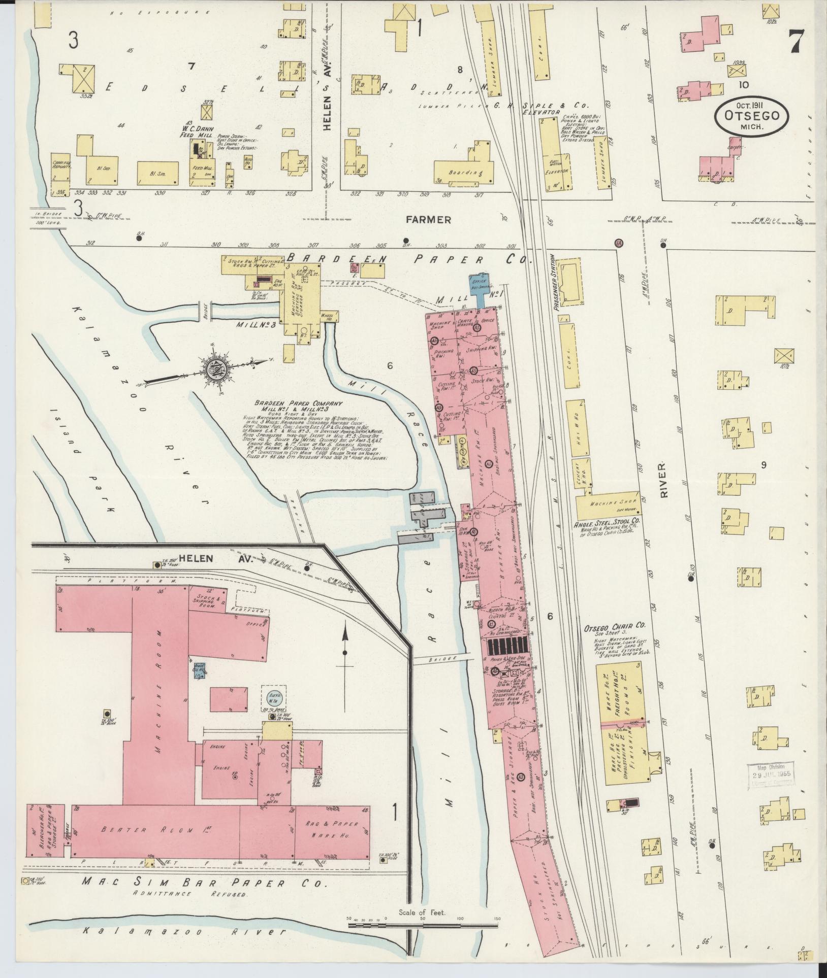 Sanborn Fire Insurance Map from Otsego, Allegan County, Michigan (1911), Sheet #0007 - Historic Sanborn Fire Insurance Map Print, vintage old map wall art, antique decor, genealogy gift, Michigan Michigan map