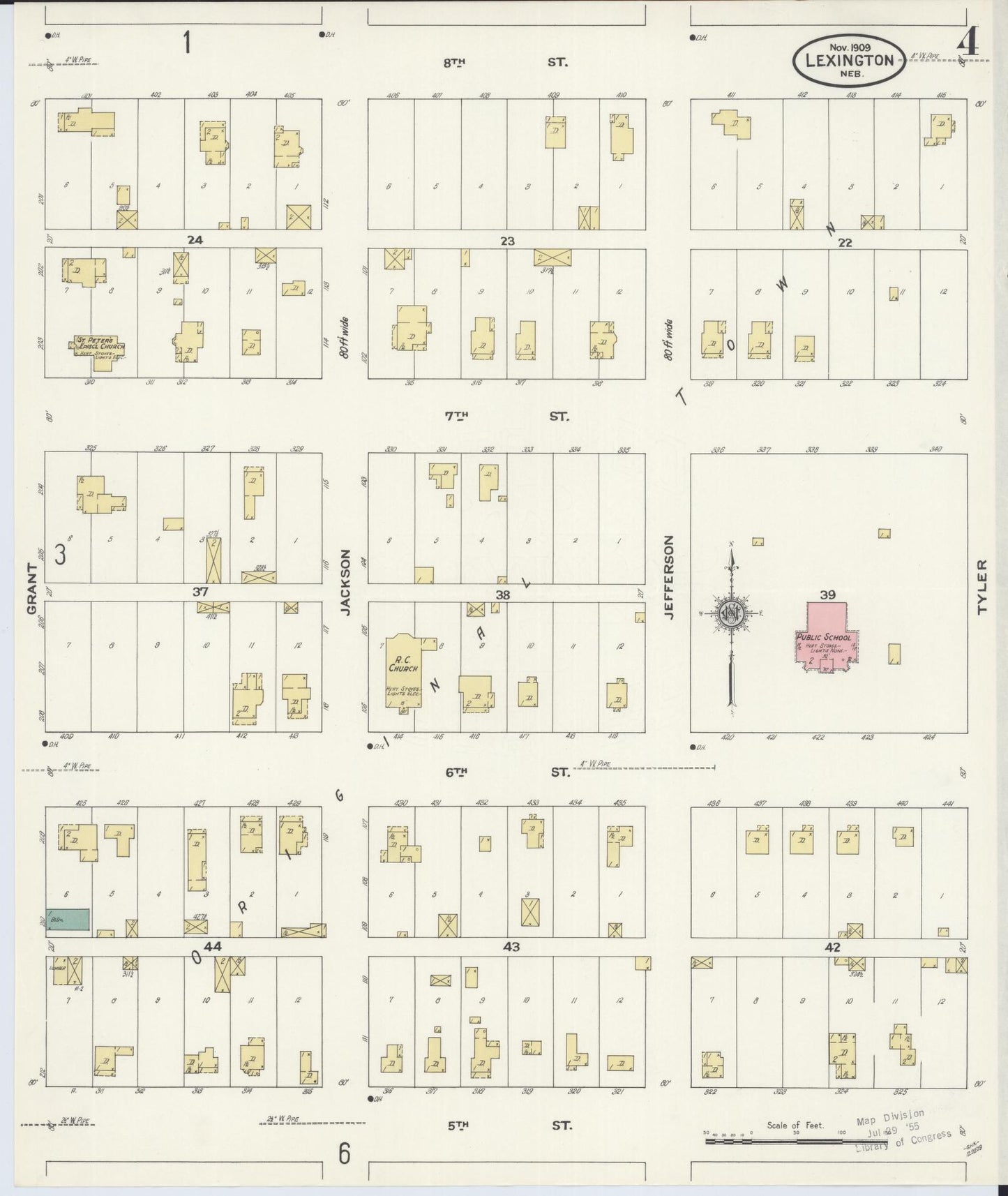 Sanborn Fire Insurance Map from Lexington, Dawson County, Nebraska (1909), Sheet #0004 - Complete Map Set gallery image, historic Sanborn map, vintage wall art, Nebraska Nebraska