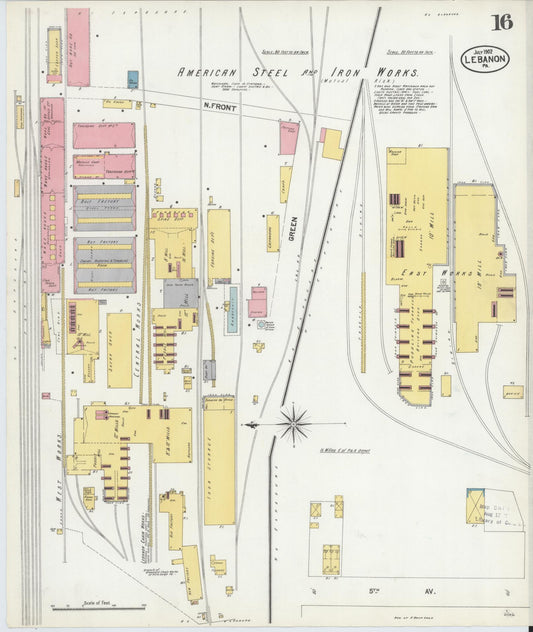 Sanborn Fire Insurance Map from Lebanon, Lebanon County, Pennsylvania (1902), Sheet #0016 - Historic Sanborn Fire Insurance Map Print, vintage old map wall art, antique decor, genealogy gift, Pennsylvania Pennsylvania map