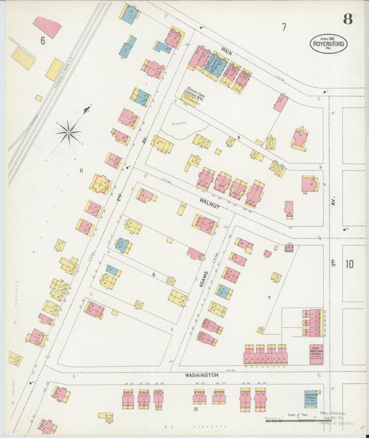 Sanborn Fire Insurance Map from Royersford, Montgomery County, Pennsylvania (1902), Sheet #0008 - Historic Sanborn Fire Insurance Map Print, vintage old map wall art, antique decor, genealogy gift, Pennsylvania Pennsylvania map