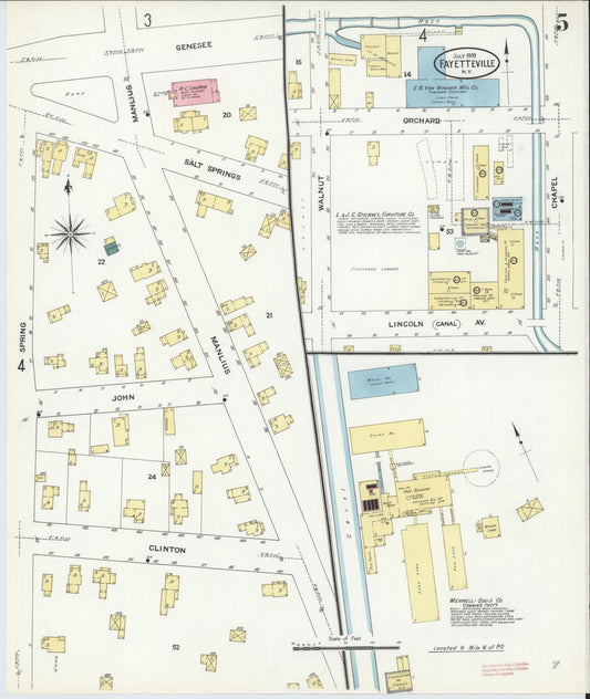 Sanborn Fire Insurance Map from Fayetteville, Onondaga County, New York (1909), Sheet #0005 - Historic Sanborn Fire Insurance Map Print, vintage old map wall art, antique decor, genealogy gift, New York New York map