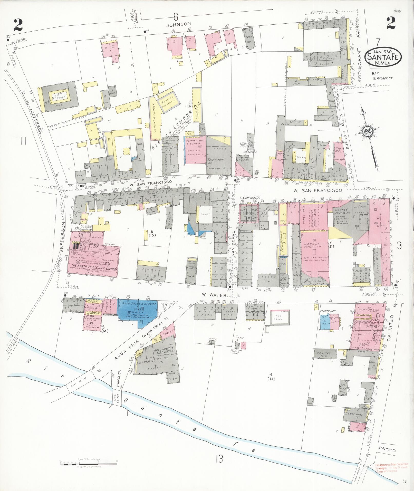 Sanborn Fire Insurance Map from Santa Fe, Santa Fe County, New Mexico (1930), Sheet #0002 - Complete Map Set gallery image, historic Sanborn map, vintage wall art, New Mexico New Mexico
