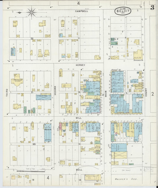 Sanborn Fire Insurance Map from Beloit, Mitchell County, Kansas (1896), Sheet #0003 - Historic Sanborn Fire Insurance Map Print, vintage old map wall art, antique decor, genealogy gift, Kansas Kansas map