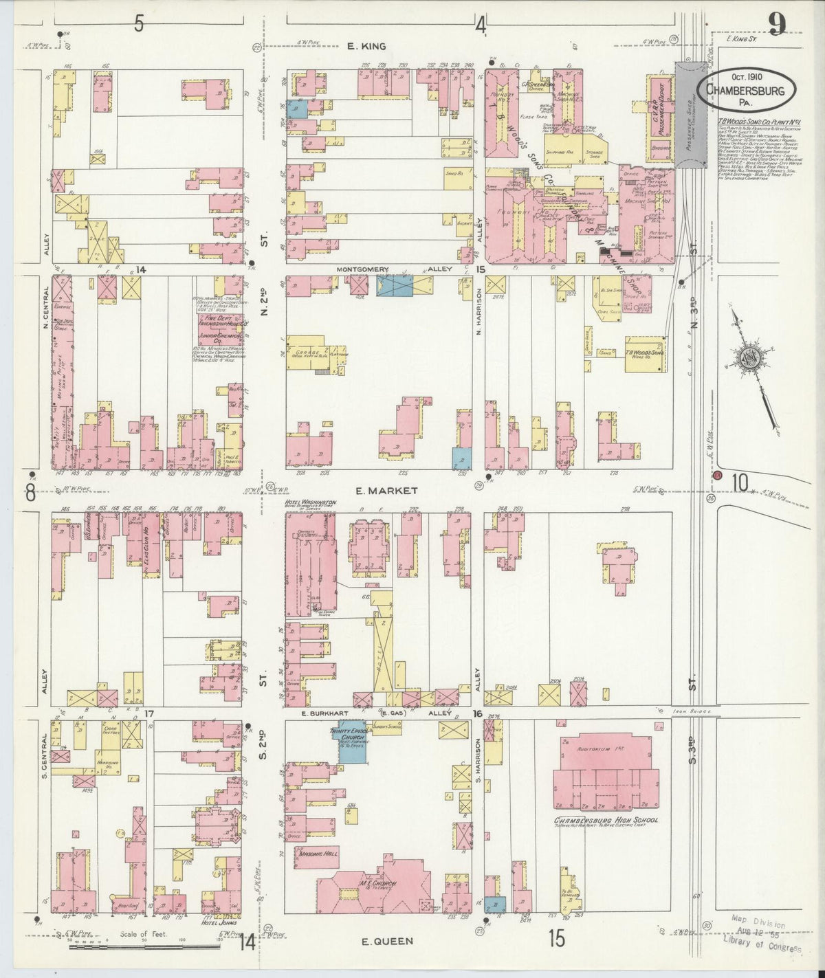 Sanborn Fire Insurance Map from Chambersburg, Franklin County, Pennsylvania (1910), Sheet #0009 - Complete Map Set gallery image, historic Sanborn map, vintage wall art, Pennsylvania Pennsylvania