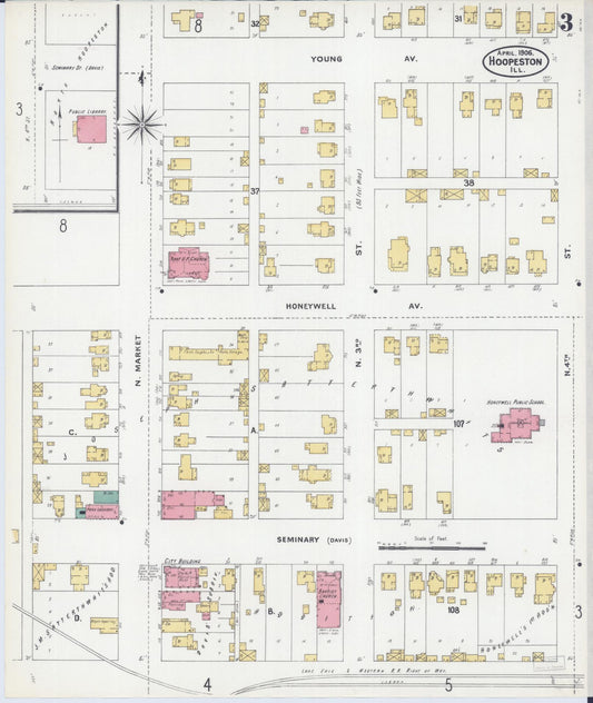 Sanborn Fire Insurance Map from Hoopeston, Vermilion County, Illinois (1906), Sheet #0003 - Historic Sanborn Fire Insurance Map Print, vintage old map wall art, antique decor, genealogy gift, Illinois Illinois map