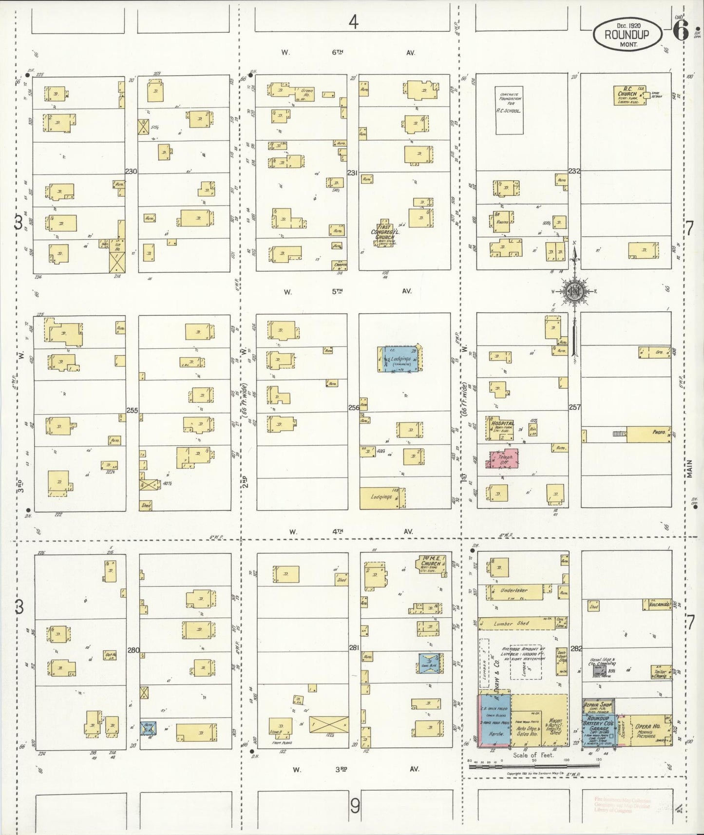Sanborn Fire Insurance Map from Roundup, Musselshell County, Montana (1920), Sheet #0006 - Complete Map Set gallery image, historic Sanborn map, vintage wall art, Montana Montana