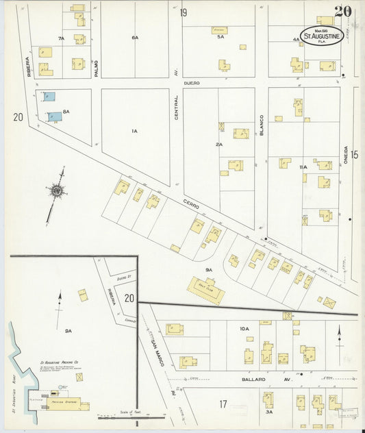 Sanborn Fire Insurance Map from Saint Augustine, Saint John's County, Florida (1910), Sheet #0020 - Historic Sanborn Fire Insurance Map Print, vintage old map wall art, antique decor, genealogy gift, Florida Florida map