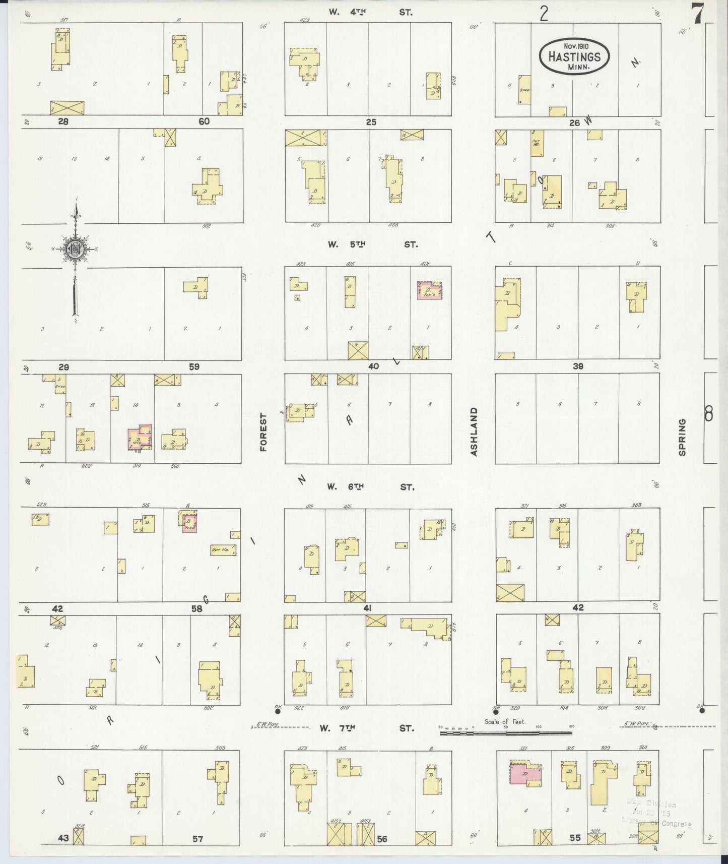 Sanborn Fire Insurance Map from Hastings, Dakota County, Minnesota (1910), Sheet #0007 - Historic Sanborn Fire Insurance Map Print, vintage old map wall art, antique decor, genealogy gift, Minnesota Minnesota map