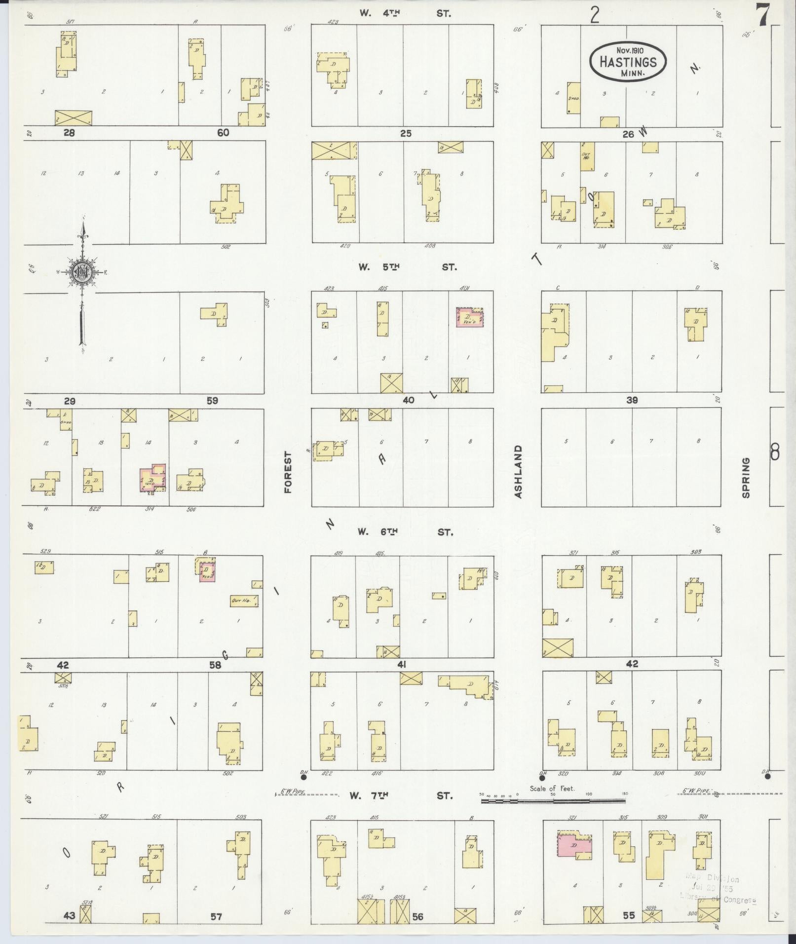 Sanborn Fire Insurance Map from Hastings, Dakota County, Minnesota (1910), Sheet #0007 - Historic Sanborn Fire Insurance Map Print, vintage old map wall art, antique decor, genealogy gift, Minnesota Minnesota map