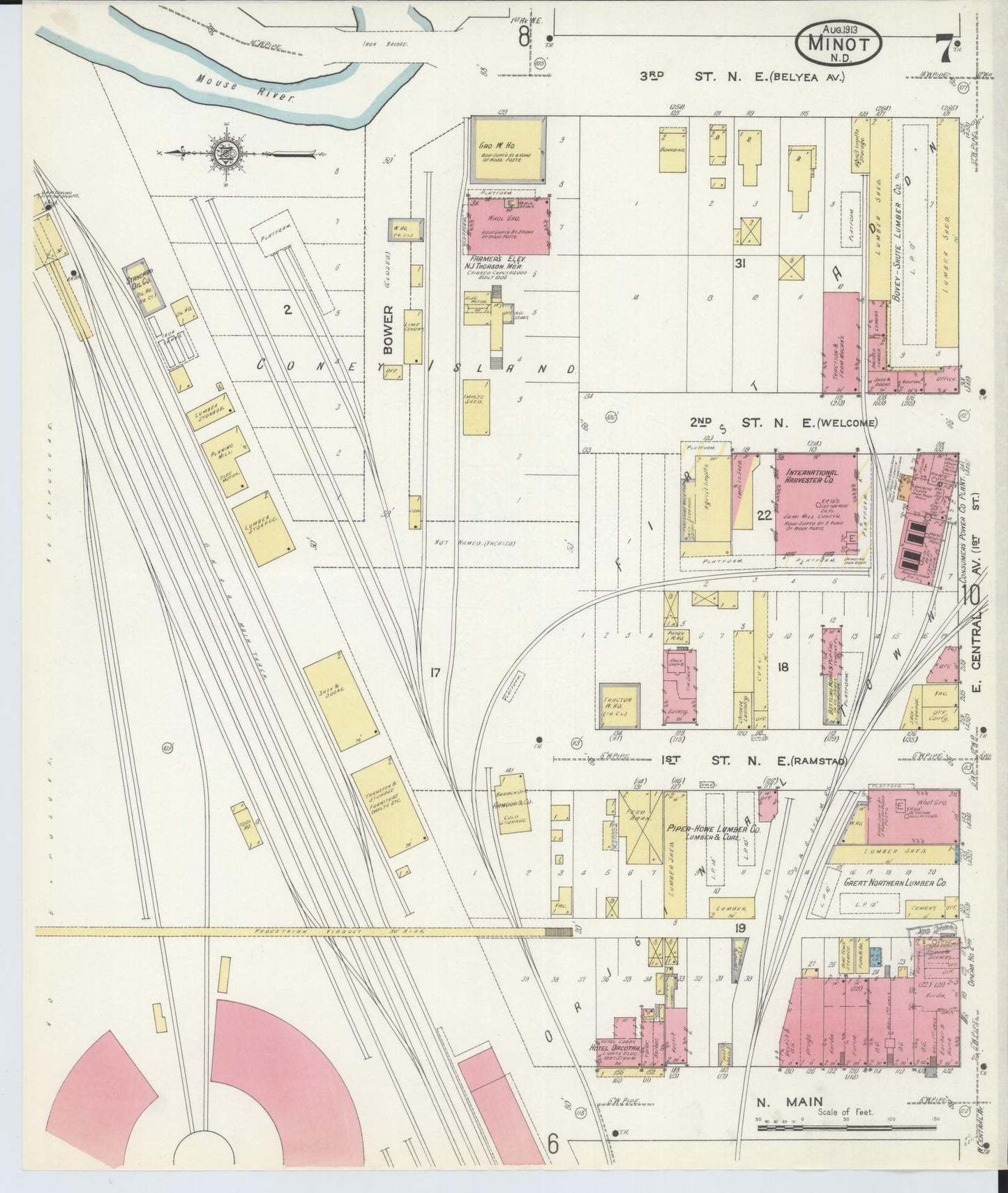 Sanborn Fire Insurance Map from Minot, Ward County, North Dakota (1913), Sheet #0007 - Complete Map Set gallery image, historic Sanborn map, vintage wall art, North Dakota North Dakota