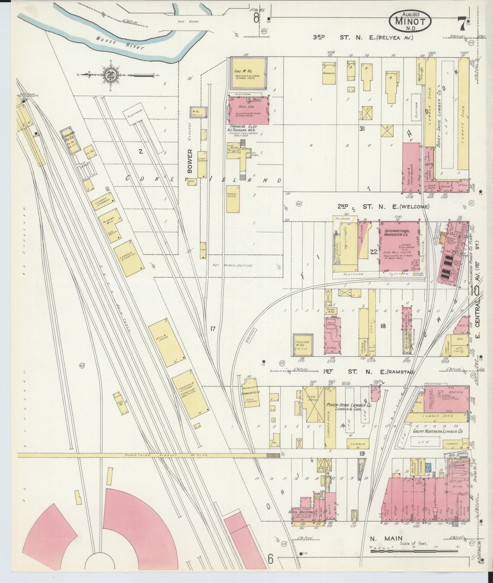 Sanborn Fire Insurance Map from Minot, Ward County, North Dakota (1913), Sheet #0007 - Complete Map Set gallery image, historic Sanborn map, vintage wall art, North Dakota North Dakota