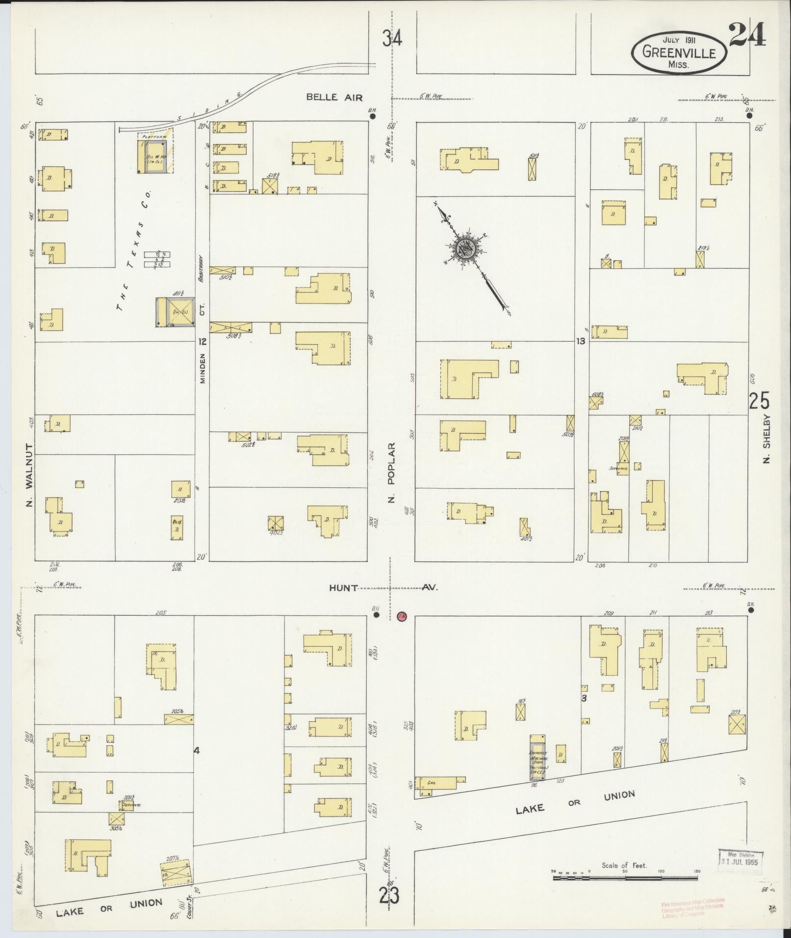 Sanborn Fire Insurance Map from Greenville, Washington County, Mississippi (1911), Sheet #0024 - Complete Map Set gallery image, historic Sanborn map, vintage wall art, Mississippi Mississippi