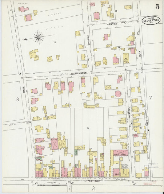 Sanborn Fire Insurance Map from Saugerties, Ulster County, New York (1898), Sheet #0005 - Historic Sanborn Fire Insurance Map Print, vintage old map wall art, antique decor, genealogy gift, New York New York map