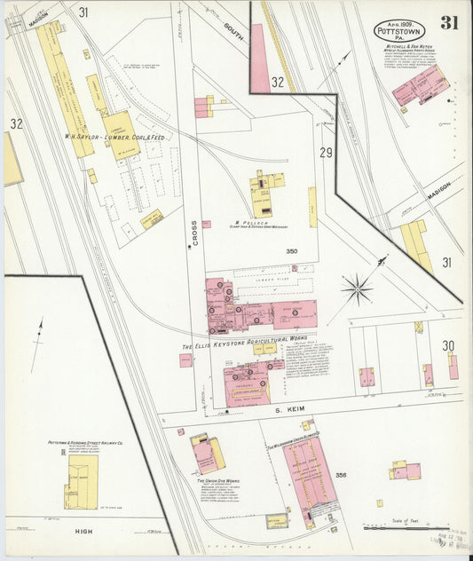 Sanborn Fire Insurance Map from Pottstown, Montgomery County, Pennsylvania (1909), Sheet #0031 - Historic Sanborn Fire Insurance Map Print, vintage old map wall art, antique decor, genealogy gift, Pennsylvania Pennsylvania map