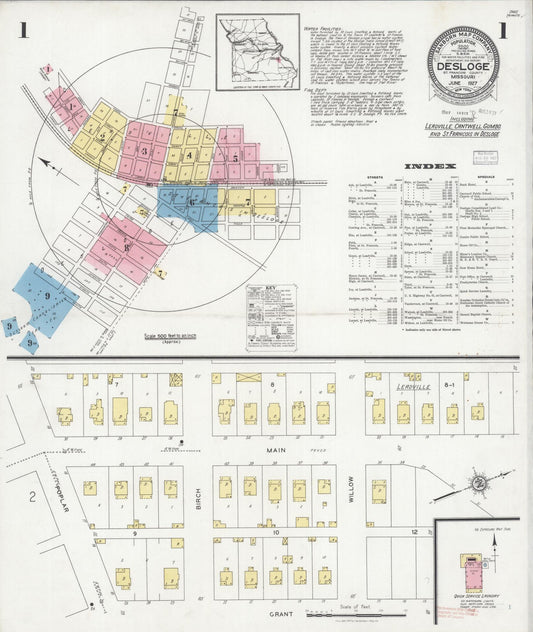 Sanborn Fire Insurance Map from Desloge, Saint Francois County, Missouri (1927), Sheet #0001 - Complete Map Set gallery image, historic Sanborn map, vintage wall art, Missouri Missouri