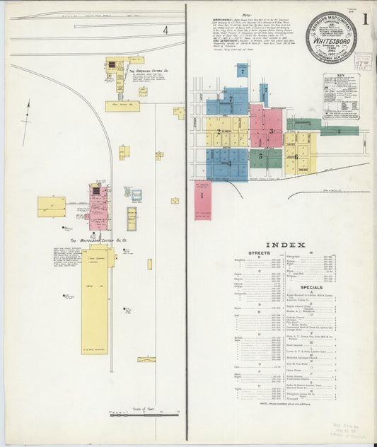 Sanborn Fire Insurance Map from Whitesboro, Grayson County, Texas (1907), Sheet #0001 - Complete Map Set gallery image, historic Sanborn map, vintage wall art, Texas Texas
