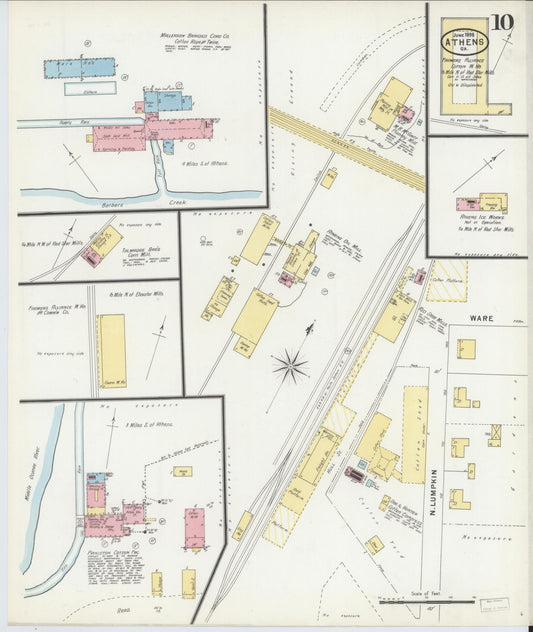 Sanborn Fire Insurance Map from Athens, Clarke County, Georgia (1898), Sheet #0010 - Historic Sanborn Fire Insurance Map Print, vintage old map wall art, antique decor, genealogy gift, Georgia Georgia map