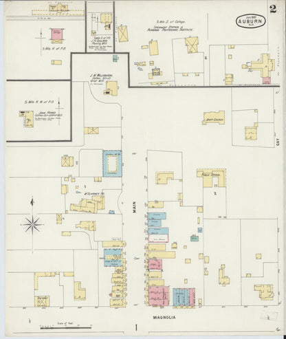 Sanborn Fire Insurance Map from Auburn, Lee County, Alabama (1897), Sheet #0002 - Complete Map Set gallery image, historic Sanborn map, vintage wall art, Alabama Alabama