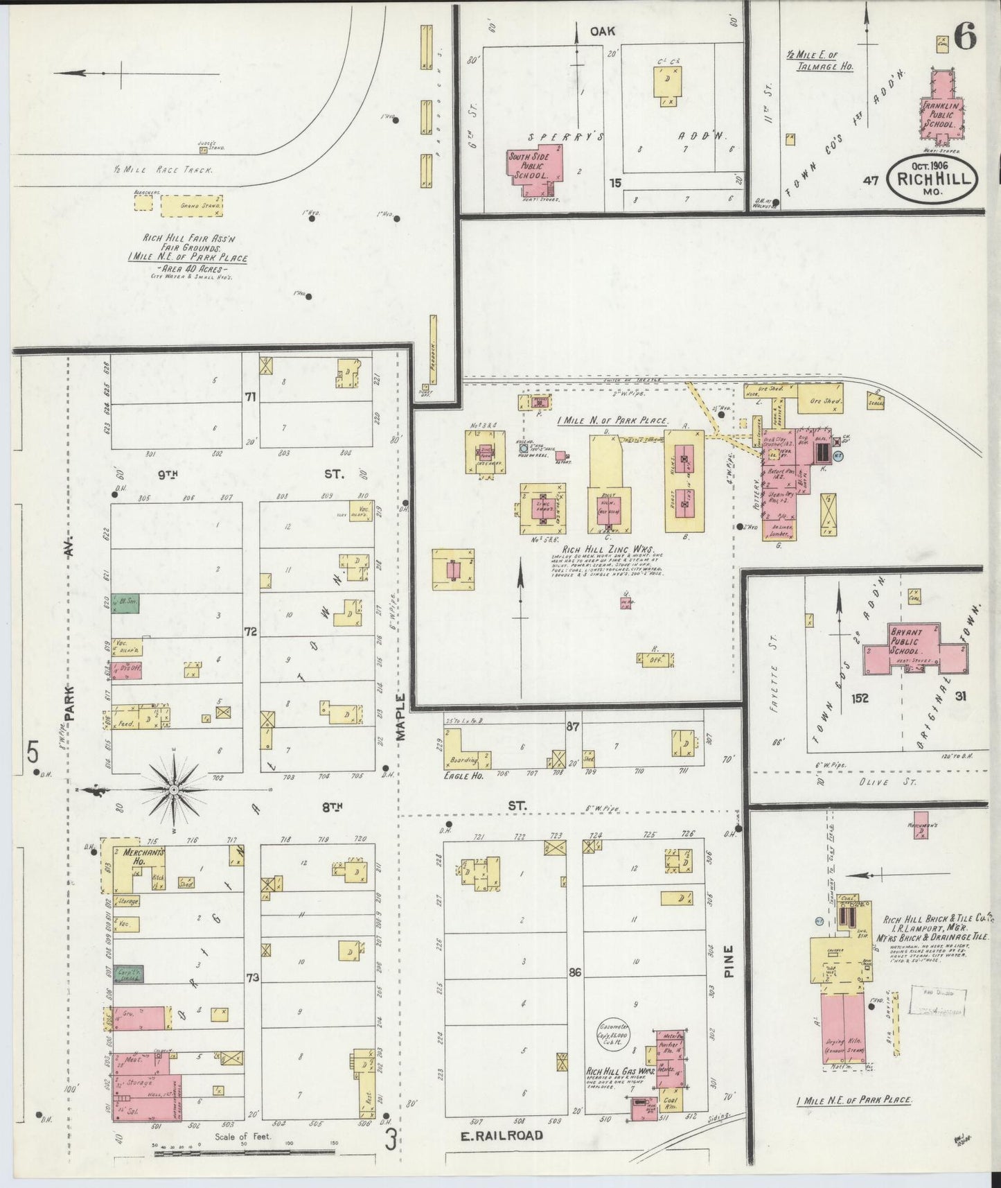 Sanborn Fire Insurance Map from Rich Hill, Bates County, Missouri (1906), Sheet #0006 - Historic Sanborn Fire Insurance Map Print, vintage old map wall art, antique decor, genealogy gift, Missouri Missouri map