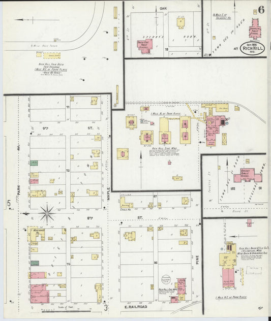 Sanborn Fire Insurance Map from Rich Hill, Bates County, Missouri (1906), Sheet #0006 - Historic Sanborn Fire Insurance Map Print, vintage old map wall art, antique decor, genealogy gift, Missouri Missouri map
