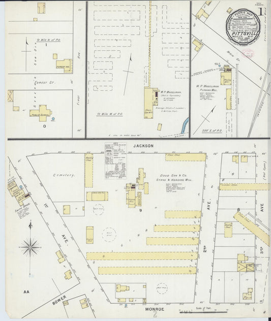 Sanborn Fire Insurance Map from Pittsville, Wood County, Wisconsin (1894), Sheet #0001 - Complete Map Set gallery image, historic Sanborn map, vintage wall art, Wisconsin Wisconsin