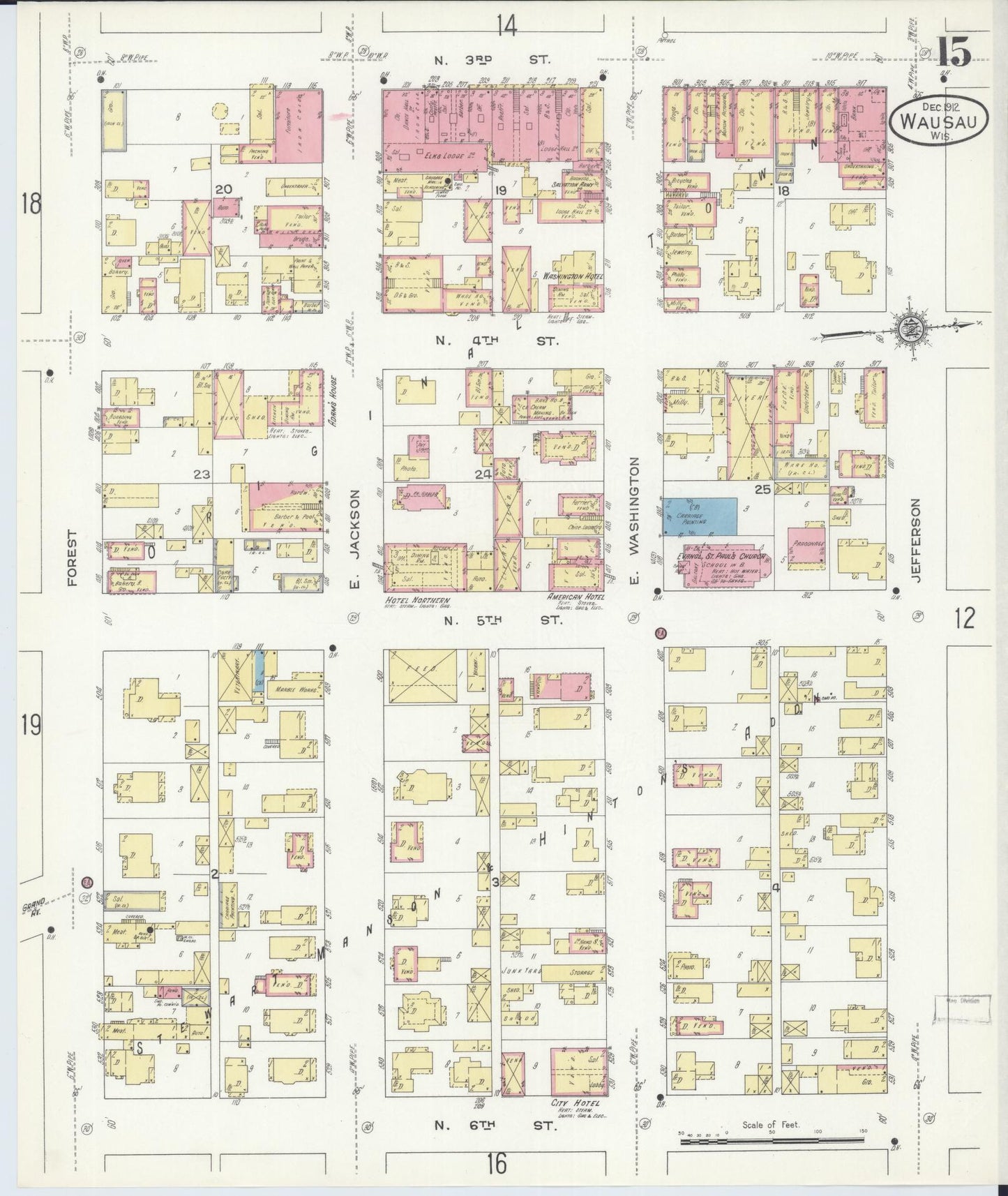 Sanborn Fire Insurance Map from Wausau, Marathon County, Wisconsin (1912), Sheet #0015 - Complete Map Set gallery image, historic Sanborn map, vintage wall art, Wisconsin Wisconsin