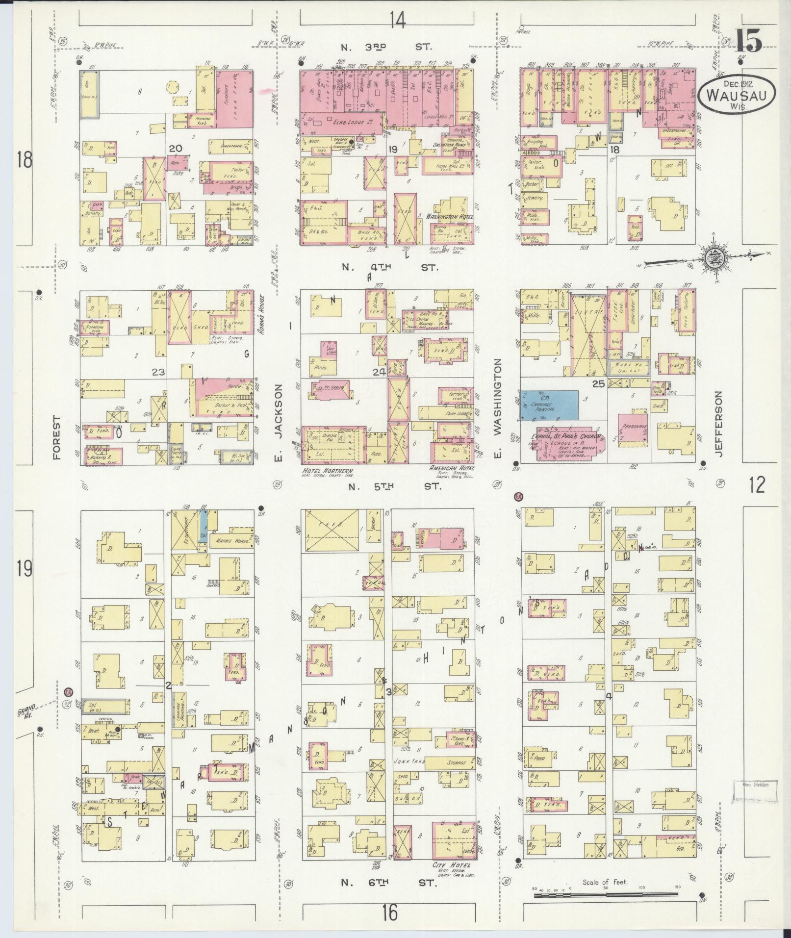 Sanborn Fire Insurance Map from Wausau, Marathon County, Wisconsin (1912), Sheet #0015 - Complete Map Set gallery image, historic Sanborn map, vintage wall art, Wisconsin Wisconsin