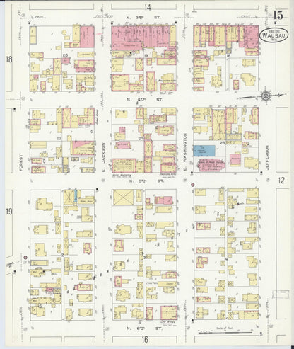 Sanborn Fire Insurance Map from Wausau, Marathon County, Wisconsin (1912), Sheet #0015 - Complete Map Set gallery image, historic Sanborn map, vintage wall art, Wisconsin Wisconsin