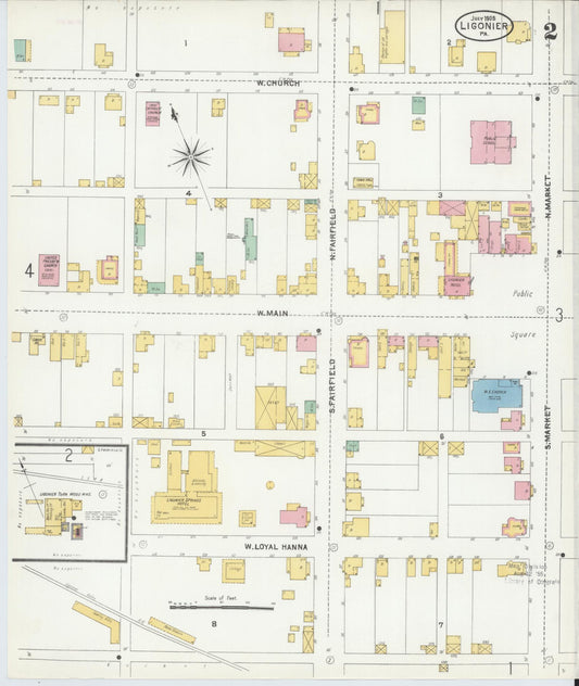 Sanborn Fire Insurance Map from Ligonier, Westmoreland County, Pennsylvania (1905), Sheet #0002 - Historic Sanborn Fire Insurance Map Print, vintage old map wall art, antique decor, genealogy gift, Pennsylvania Pennsylvania map
