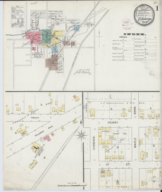 Sanborn Fire Insurance Map from Staunton, Macoupin County, Illinois (1894), Sheet #0001 - Historic Sanborn Fire Insurance Map Print, vintage old map wall art, antique decor, genealogy gift, Illinois Illinois map
