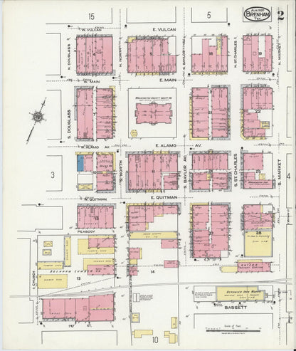 Sanborn Fire Insurance Map from Brenham, Washington County, Texas (1920), Sheet #0002 - Historic Sanborn Fire Insurance Map Print, vintage old map wall art, antique decor, genealogy gift, Texas Texas map