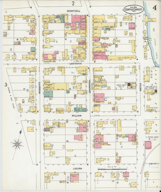 Sanborn Fire Insurance Map from Corpus Christi, Nueces County, Texas (1900), Sheet #0004 - Historic Sanborn Fire Insurance Map Print, vintage old map wall art, antique decor, genealogy gift, Texas Texas map
