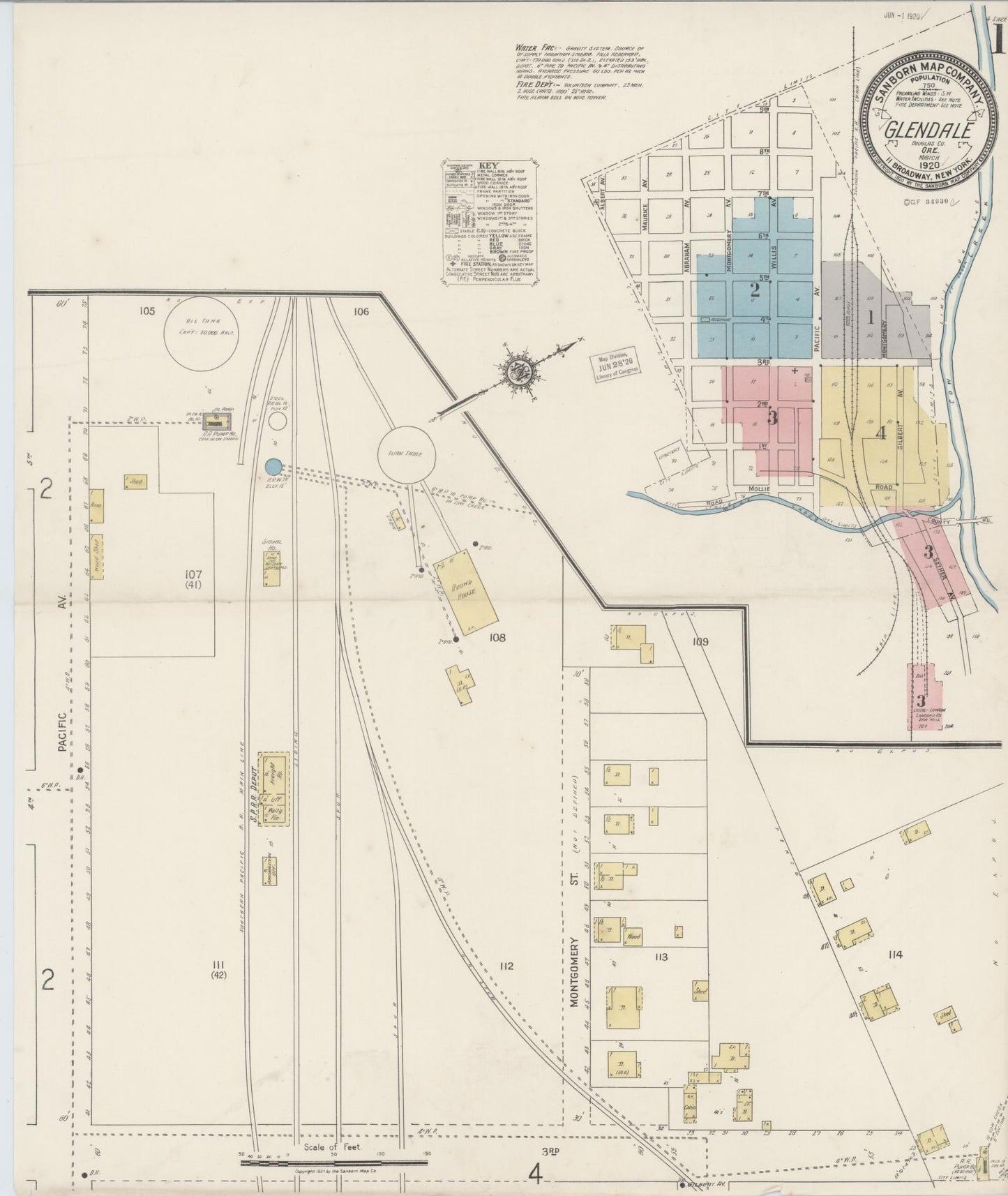 Sanborn Fire Insurance Map from Glendale, Douglas County, Oregon (1920), Sheet #0001 - Complete Map Set gallery image, historic Sanborn map, vintage wall art, Oregon Oregon
