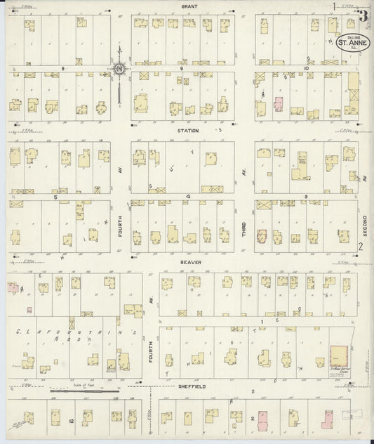 Sanborn Fire Insurance Map from Saint Anne, Kankakee County, Illinois (1912), Sheet #0003 - Historic Sanborn Fire Insurance Map Print, vintage old map wall art, antique decor, genealogy gift, Illinois Illinois map