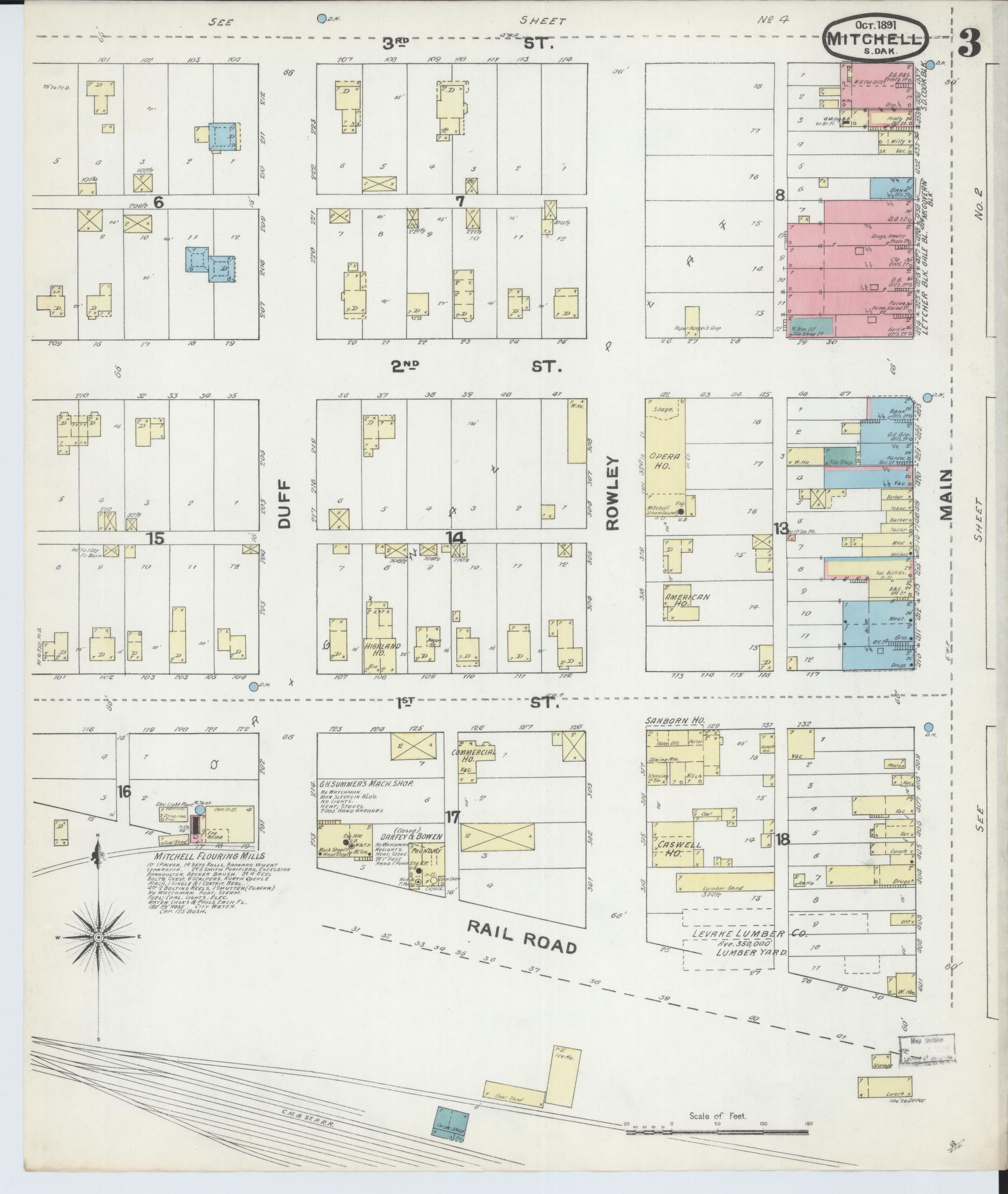 Sanborn Fire Insurance Map from Mitchell, Davison County, South Dakota (1891), Sheet #0003 - Complete Map Set gallery image, historic Sanborn map, vintage wall art, South Dakota South Dakota
