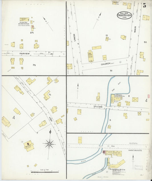 Sanborn Fire Insurance Map from Deep River, Middlesex County, Connecticut (1908), Sheet #0005 - Historic Sanborn Fire Insurance Map Print, vintage old map wall art, antique decor, genealogy gift, Connecticut Connecticut map