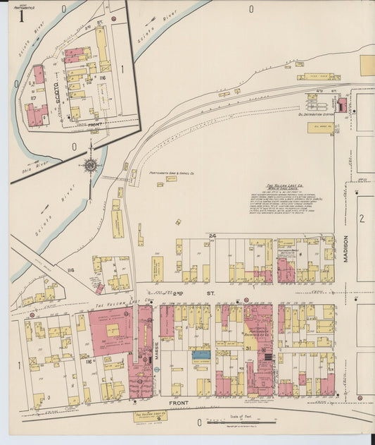 Sanborn Fire Insurance Map from Portsmouth, Scioto County, Ohio (1921), Sheet #0001 - Historic Sanborn Fire Insurance Map Print, vintage old map wall art, antique decor, genealogy gift, Ohio Ohio map