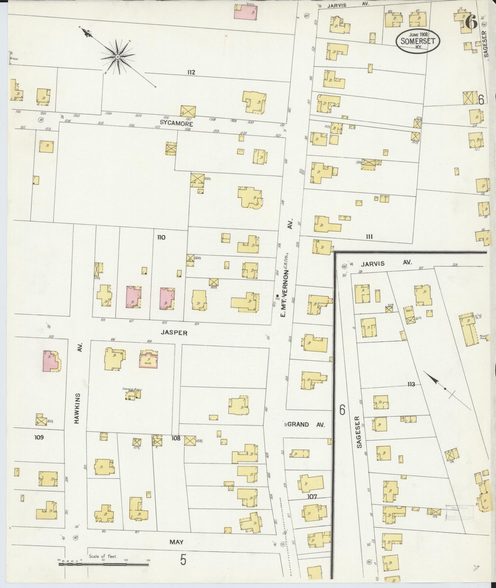 Sanborn Fire Insurance Map from Somerset, Pulaski County, Kentucky (1908), Sheet #0006 - Complete Map Set gallery image, historic Sanborn map, vintage wall art, Kentucky Kentucky