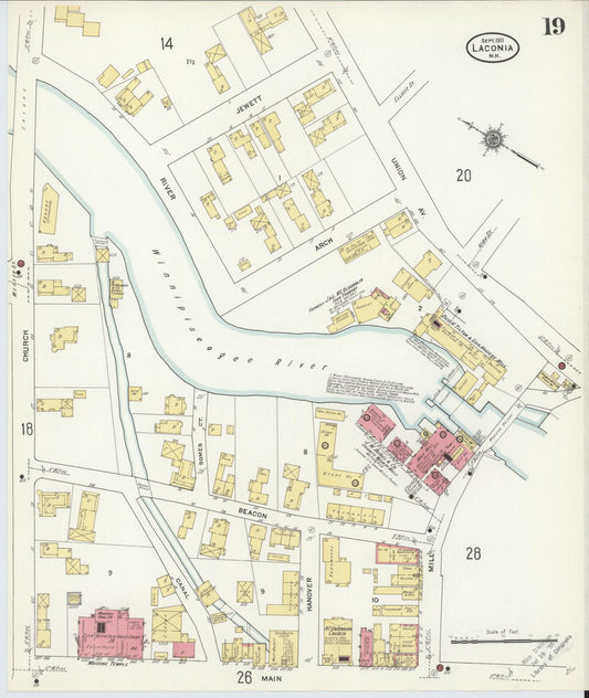 Sanborn Fire Insurance Map from Laconia, Belknap County, New Hampshire (1911), Sheet #0019 - Historic Sanborn Fire Insurance Map Print, vintage old map wall art, antique decor, genealogy gift, New Hampshire New Hampshire map