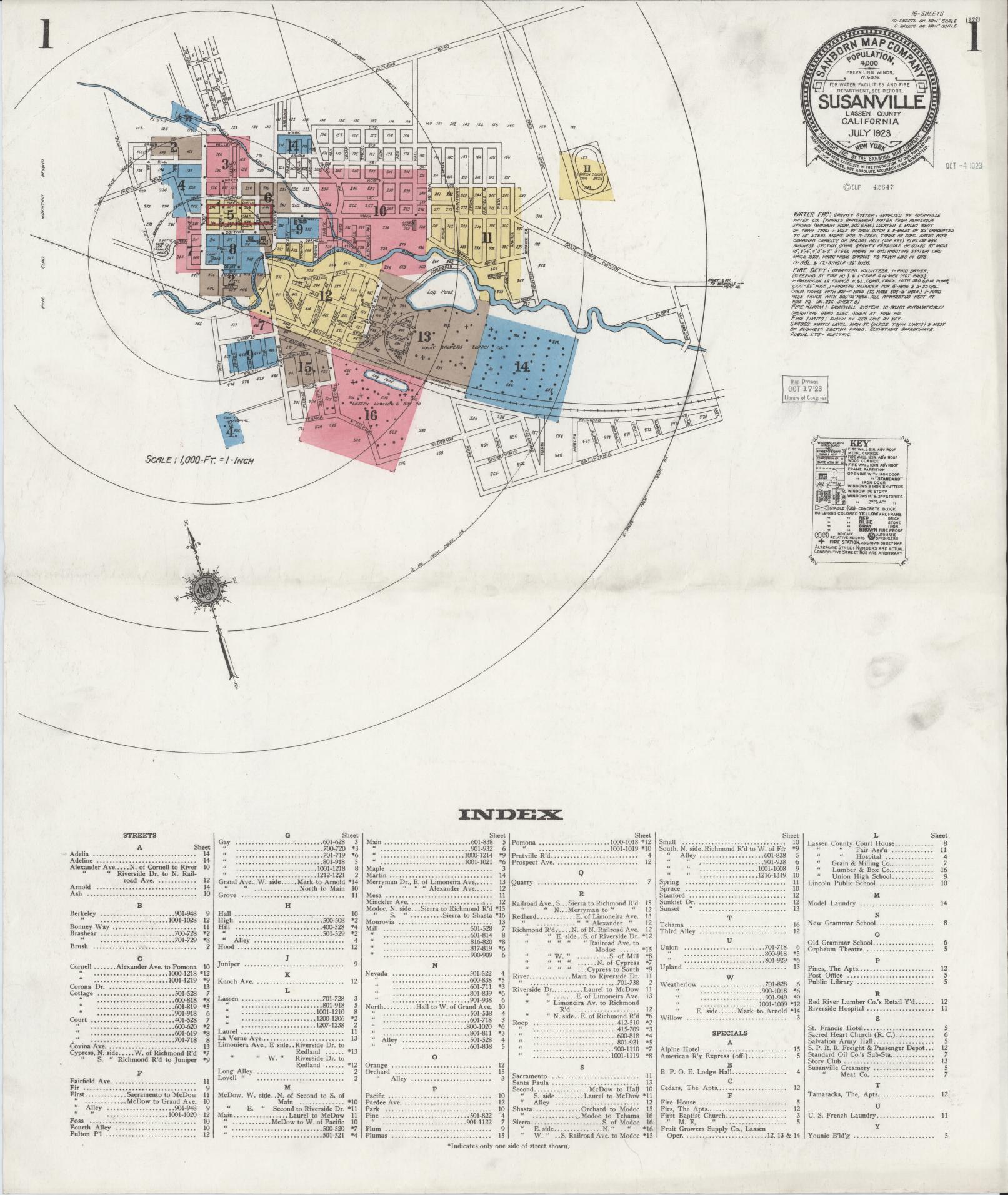 Sanborn Fire Insurance Map from Susanville, Lassen County, California (1923), Sheet #0001 - Complete Map Set gallery image, historic Sanborn map, vintage wall art, California California