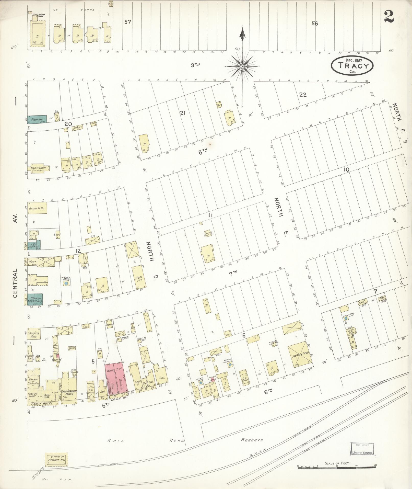 Sanborn Fire Insurance Map from Tracy, San Joaquin County, California (1897), Sheet #0002 - Complete Map Set gallery image, historic Sanborn map, vintage wall art, California California
