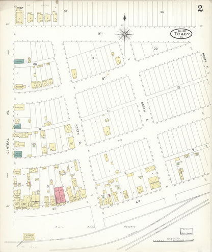 Sanborn Fire Insurance Map from Tracy, San Joaquin County, California (1897), Sheet #0002 - Complete Map Set gallery image, historic Sanborn map, vintage wall art, California California